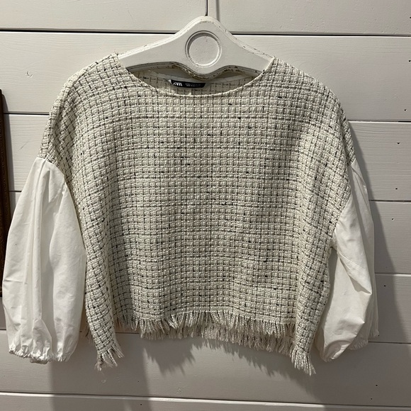 ZARA Bouclé Crop Top with 3/4 Balloon Sleeves – Size M - Picture 5 of 8